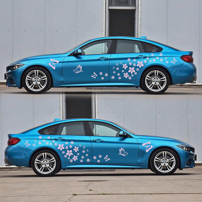 Butterfly Flower Graphic Car Sticker Fun DIY Waterproof Decal for car Door Hood Bumper Windows Motorcycle Laptop Doors and Windows Vinyl Accessories(Pink) 74PCS