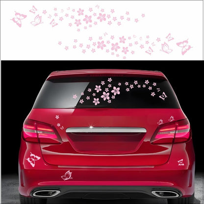 Butterfly Flower Graphic Car Sticker Fun DIY Waterproof Decal for car Door Hood Bumper Windows Motorcycle Laptop Doors and Windows Vinyl Accessories(Pink) 74PCS