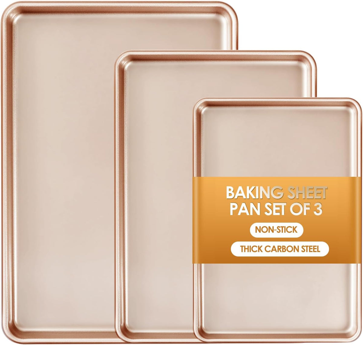 Baking Sheet Pan Set of 3, Nonstick Commercial Cookie Sheets for Baking