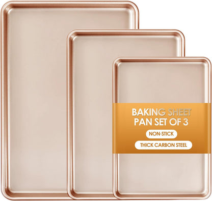 Baking Sheet Pan Set of 3, Nonstick Commercial Cookie Sheets for Baking