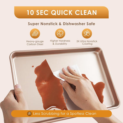 Baking Sheet Pan Set of 3, Nonstick Commercial Cookie Sheets for Baking