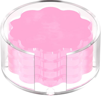 Scalloped Acrylic Drink Coaster Set 4‑Pack with Holder – Pink Minimalist Beverage Coasters, Non‑Slip Table Protector, Modern Housewarming Gift