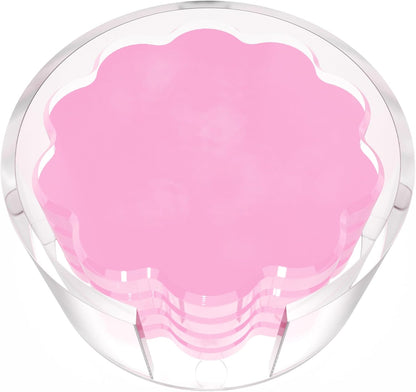 Scalloped Acrylic Drink Coaster Set 4‑Pack with Holder – Pink Minimalist Beverage Coasters, Non‑Slip Table Protector, Modern Housewarming Gift