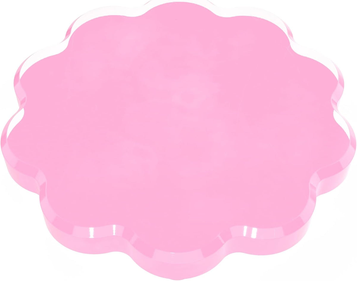 Scalloped Acrylic Drink Coaster Set 4‑Pack with Holder – Pink Minimalist Beverage Coasters, Non‑Slip Table Protector, Modern Housewarming Gift