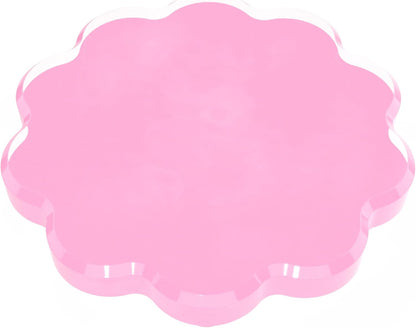 Scalloped Acrylic Drink Coaster Set 4‑Pack with Holder – Pink Minimalist Beverage Coasters, Non‑Slip Table Protector, Modern Housewarming Gift
