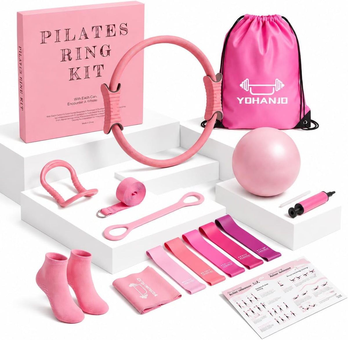 14PCS Pilates Kit for Women,Pilates Circle with TPR-Handle
