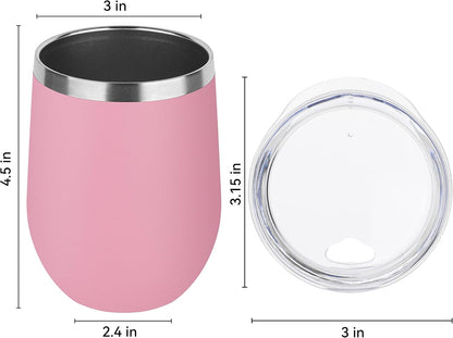 DOMICARE Stainless Steel Wine Tumbler Bulk with Lid, Personalized Insulated Tumblers Set, 12oz Travel Coffee Cups Pack of 8, Pink