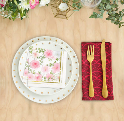 100 Pink Floral Luncheon Napkins Gold Foil Trim 3 Ply Disposable Paper Napkins Elegant Garden Tea Party Wedding Baby Shower Tableware