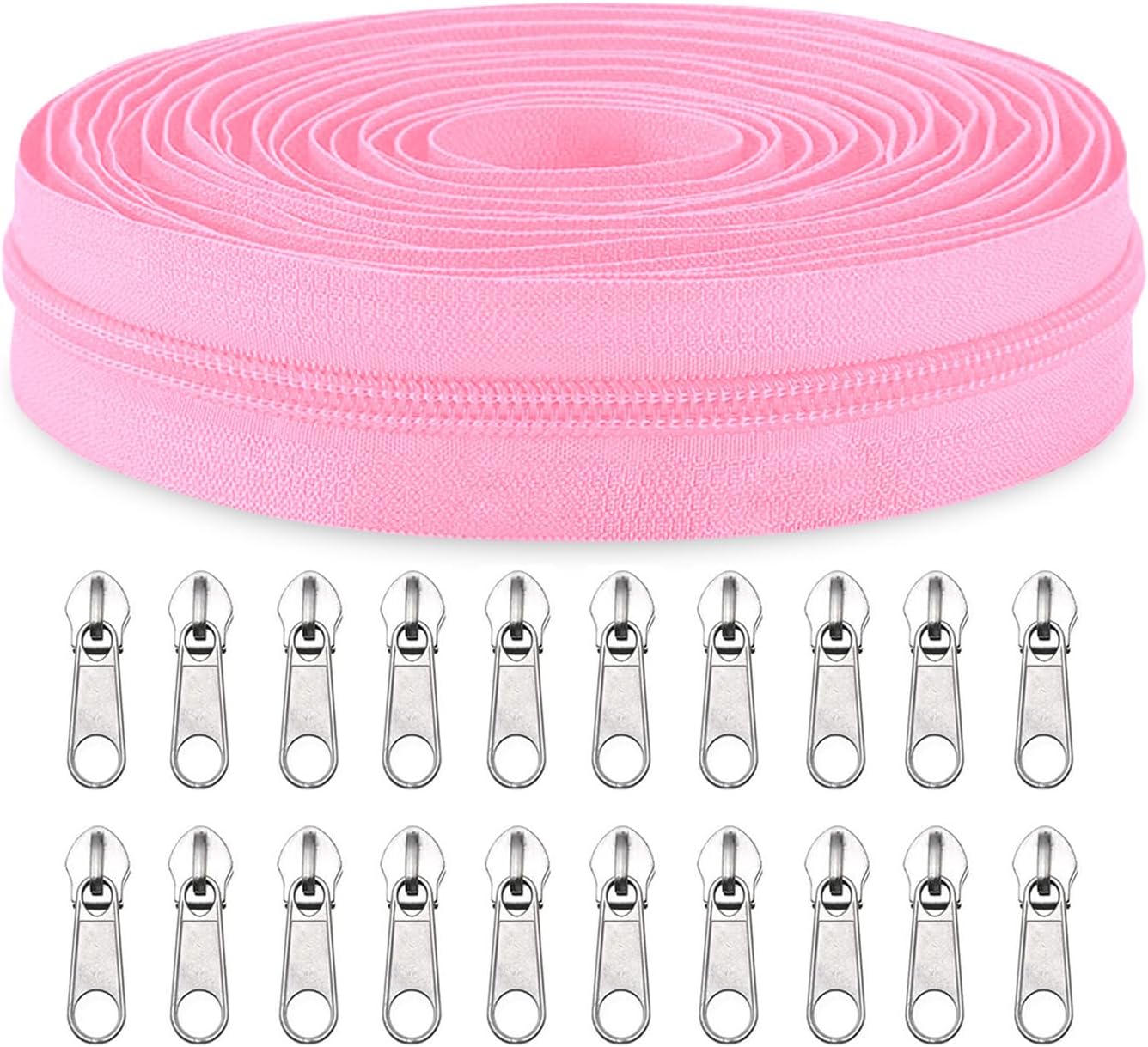 Sawoake #3 Nylon Coil Zippers by The Yard Bulk 10 Yards with 20pcs Sliders for DIY Sewing Tailor Craft Bag Garment Home Textile…(Pink)