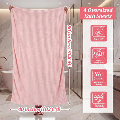 4 Pcs Extra Large Bath Towel 40x80'' Oversized Microfiber Bath Sheet,Pink