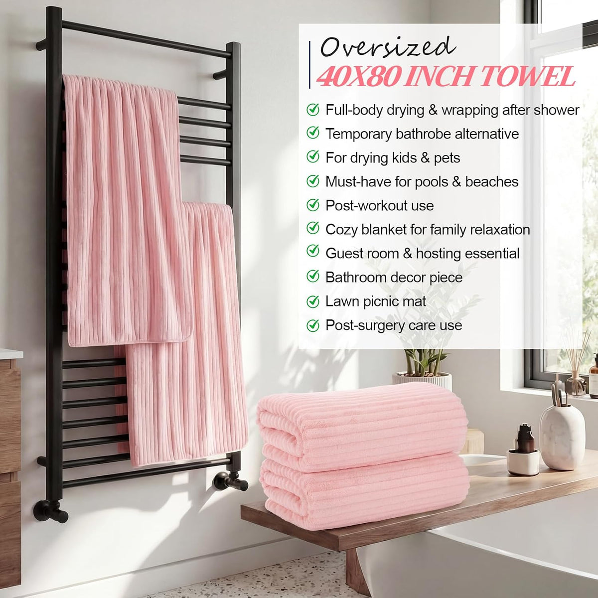 4 Pcs Extra Large Bath Towel 40x80'' Oversized Microfiber Bath Sheet,Pink