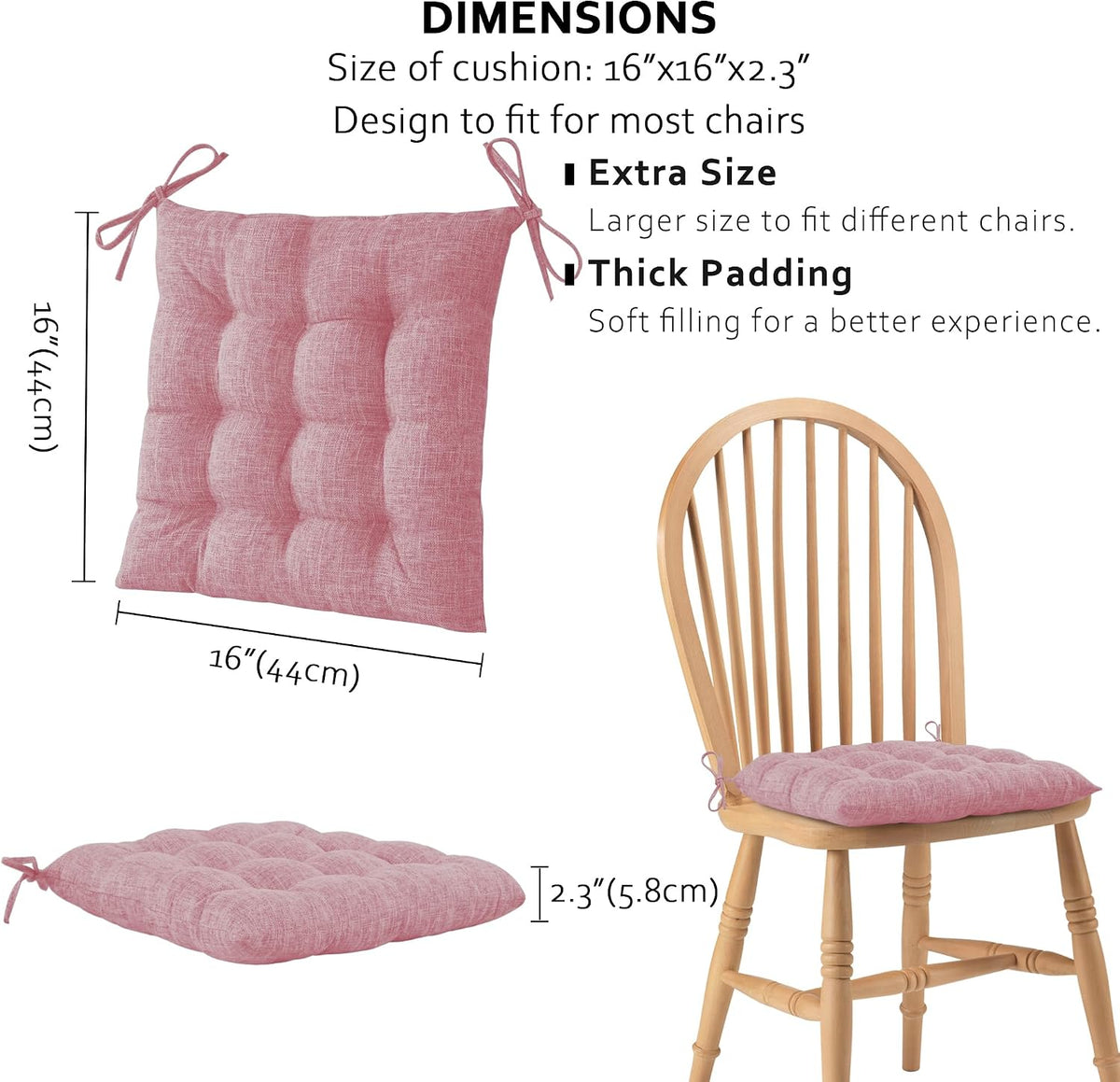 Chair Cushions for Dining Chairs with Textured Fabric Light Pink