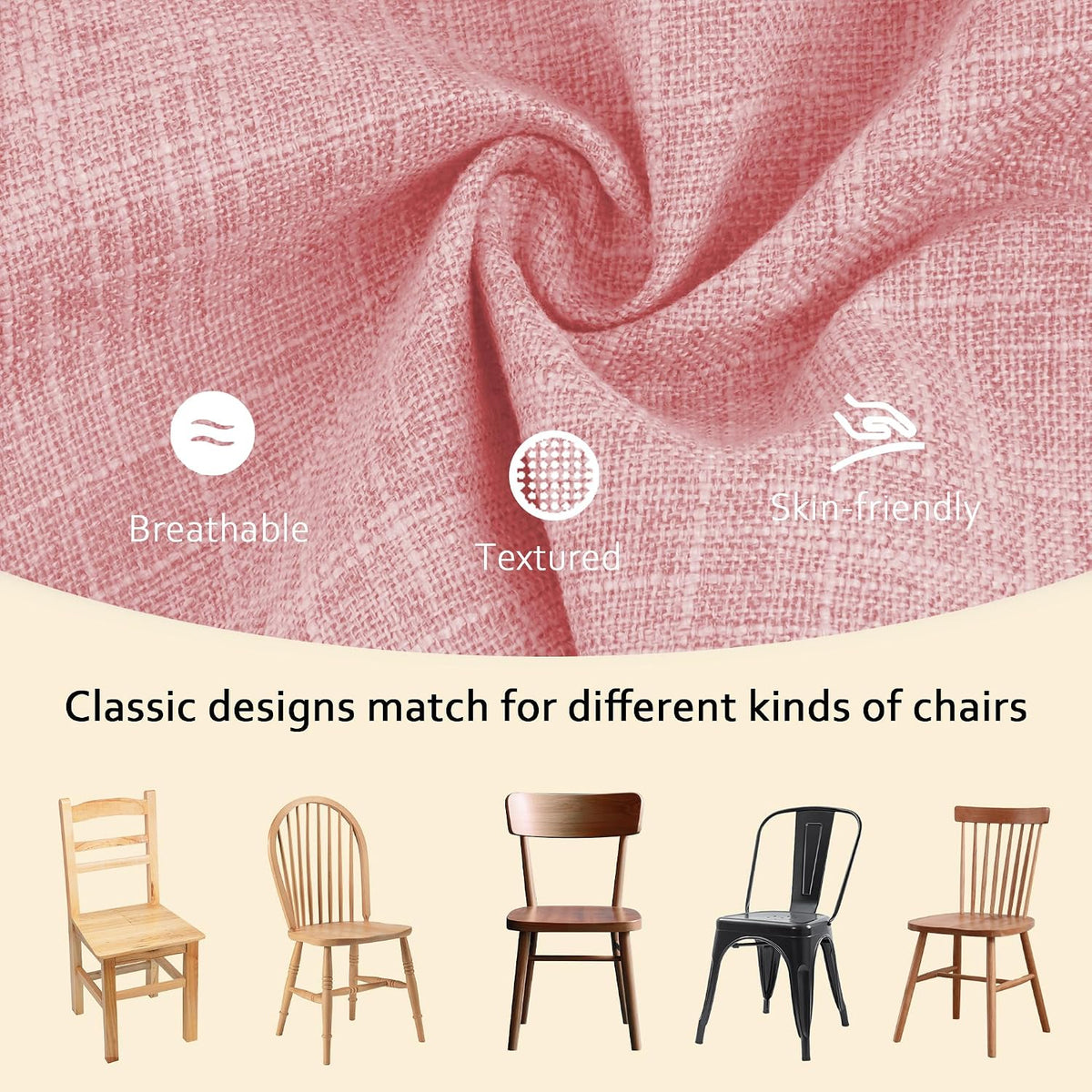 Chair Cushions for Dining Chairs with Textured Fabric Light Pink