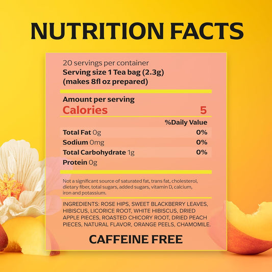 Peach Paradise Tea Bags, caffeine free Tea, Fruit and Herbal Tea, Individually Wrapped, 20 Tea Bags