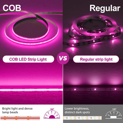 OMIKA Pink 6.56FT COB LED Strip Lights Battery Powered, Natural White Light Strip with Remote Control Dimmable Flexible Cuttable Tape Lights for Cabinet Shelves Bedroom (2 Pack)