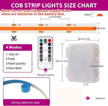 OMIKA Pink 6.56FT COB LED Strip Lights Battery Powered, Natural White Light Strip with Remote Control Dimmable Flexible Cuttable Tape Lights for Cabinet Shelves Bedroom (2 Pack)