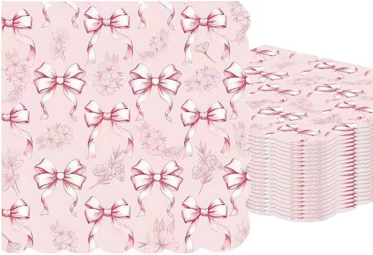 50PCS Pink Bow Napkins Scalloped Disposable Paper Coquette Bow Cocktail Napkins for Girls Birthday, Baby Shower, Bridal Shower, Wedding,Bachelorette Party Table Decorations