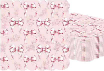 50PCS Pink Bow Napkins Scalloped Disposable Paper Coquette Bow Cocktail Napkins for Girls Birthday, Baby Shower, Bridal Shower, Wedding,Bachelorette Party Table Decorations