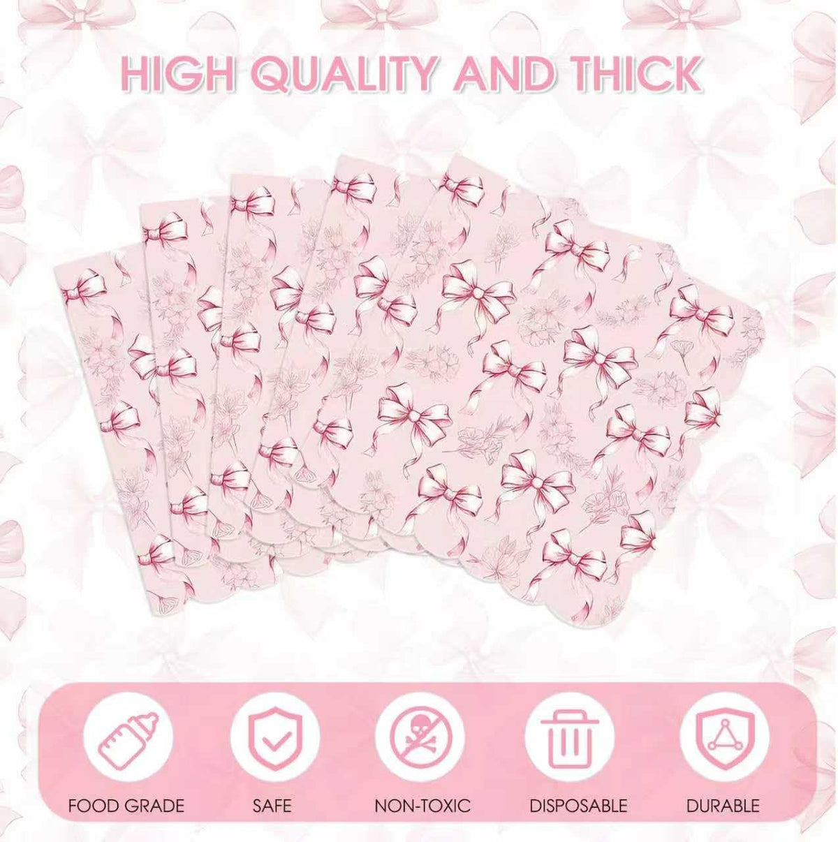 50PCS Pink Bow Napkins Scalloped Disposable Paper Coquette Bow Cocktail Napkins for Girls Birthday, Baby Shower, Bridal Shower, Wedding,Bachelorette Party Table Decorations