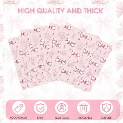 50PCS Pink Bow Napkins Scalloped Disposable Paper Coquette Bow Cocktail Napkins for Girls Birthday, Baby Shower, Bridal Shower, Wedding,Bachelorette Party Table Decorations