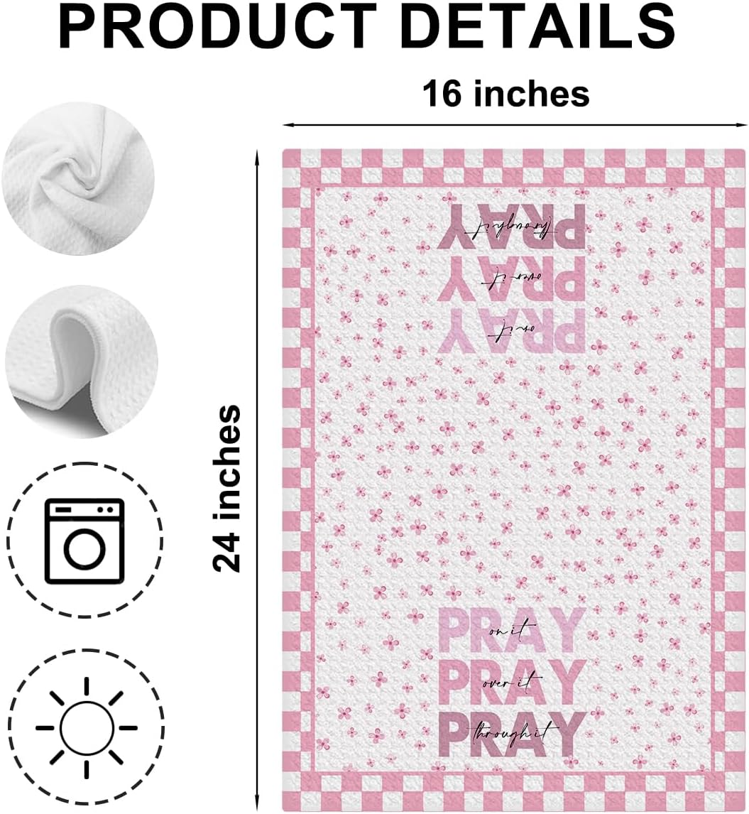 2Pcs Pink Christian Bible Verse Kitchen Towels Waffle Soft Dish Hand Towel