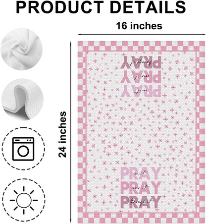 2Pcs Pink Christian Bible Verse Kitchen Towels Waffle Soft Dish Hand Towel