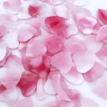 12 Four-Leaf Clover Sets – Transparent Pink Hand-Cut Stained Glass Mosaic Tiles – Heart-Shaped Pieces for Petals & Leaves in DIY Crafts & Art Projects