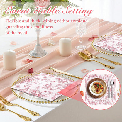 100Pcs Pink Floral Napkins Beverage Cocktail Napkin Disposable Paper Dessert Dinner Napkin Fancy Decorative Hydrangea Flower Guest Hand Towel for Wedding Bridal Baby Shower Birthday Party