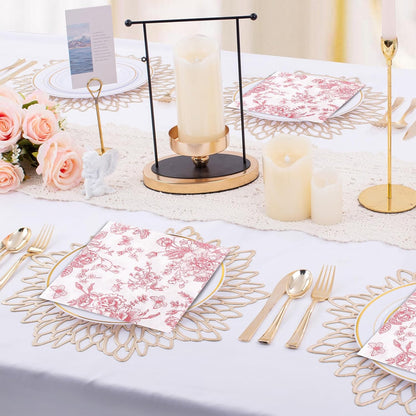 100Pcs Pink Floral Napkins Beverage Cocktail Napkin Disposable Paper Dessert Dinner Napkin Fancy Decorative Hydrangea Flower Guest Hand Towel for Wedding Bridal Baby Shower Birthday Party