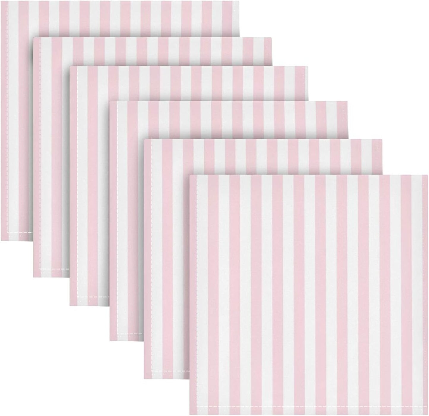 Qilmy Cloth Napkins Set of 6, Pink Stripes Reusable Washable Polyester Dinner Table Napkins for Family, Weddings, Parties, Home Decor, 20 x 20 Inch