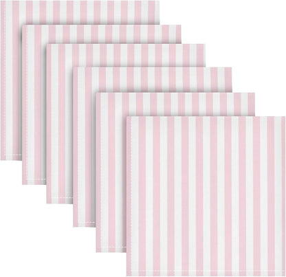 Qilmy Cloth Napkins Set of 6, Pink Stripes Reusable Washable Polyester Dinner Table Napkins for Family, Weddings, Parties, Home Decor, 20 x 20 Inch