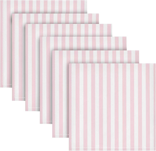 Qilmy Cloth Napkins Set of 6, Pink Stripes Reusable Washable Polyester Dinner Table Napkins for Family, Weddings, Parties, Home Decor, 20 x 20 Inch