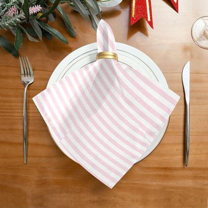 Qilmy Cloth Napkins Set of 6, Pink Stripes Reusable Washable Polyester Dinner Table Napkins for Family, Weddings, Parties, Home Decor, 20 x 20 Inch