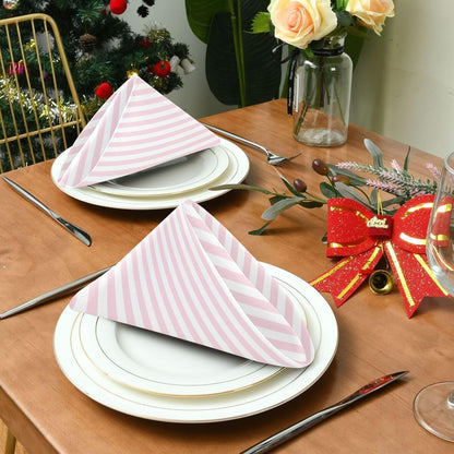 Qilmy Cloth Napkins Set of 6, Pink Stripes Reusable Washable Polyester Dinner Table Napkins for Family, Weddings, Parties, Home Decor, 20 x 20 Inch