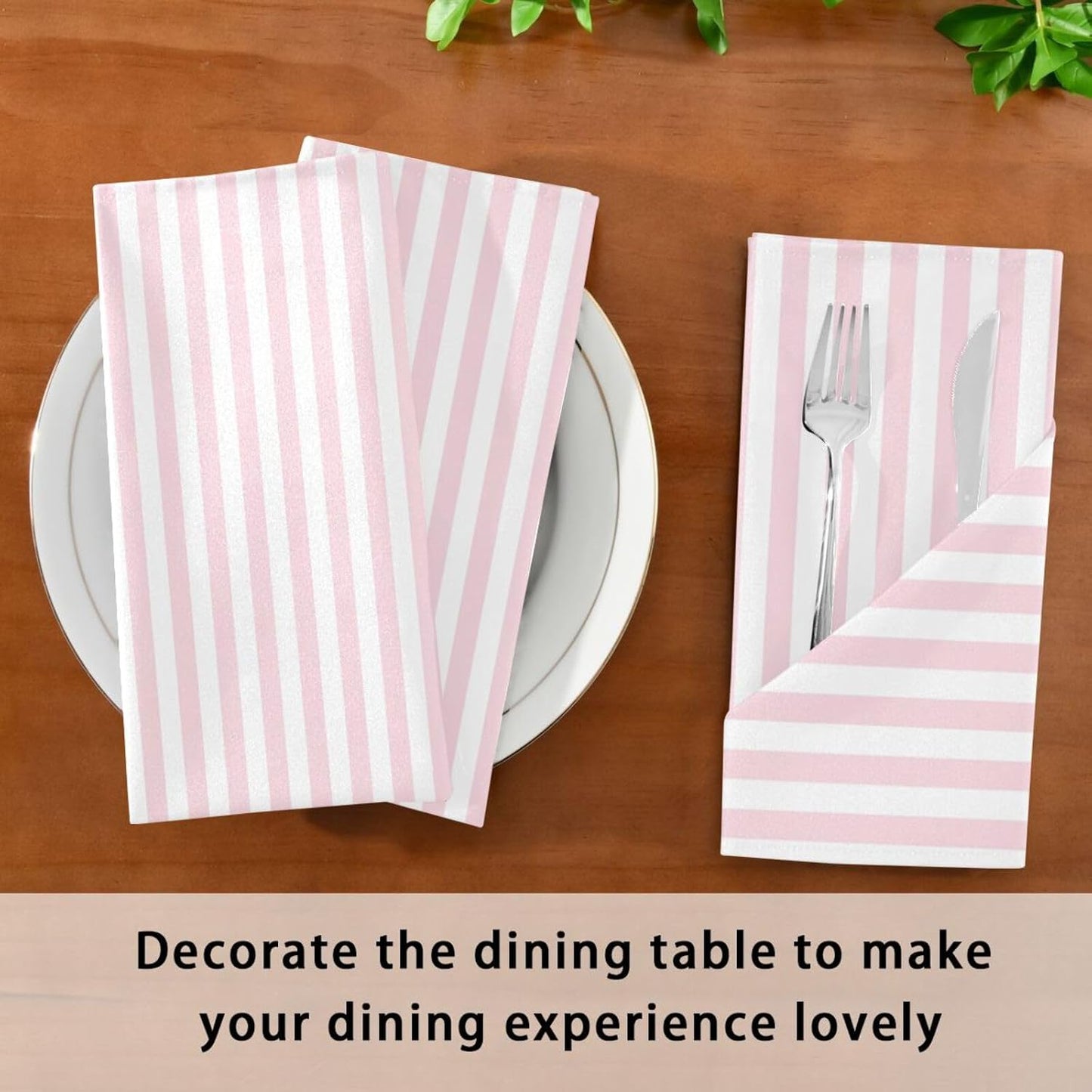 Qilmy Cloth Napkins Set of 6, Pink Stripes Reusable Washable Polyester Dinner Table Napkins for Family, Weddings, Parties, Home Decor, 20 x 20 Inch