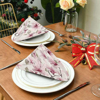 Pink Flower Pattern Cloth Napkins Soft Comfortable Reusable Table Cloth Napkins for Dinner Wedding Festivals Parties, 20x20 inches