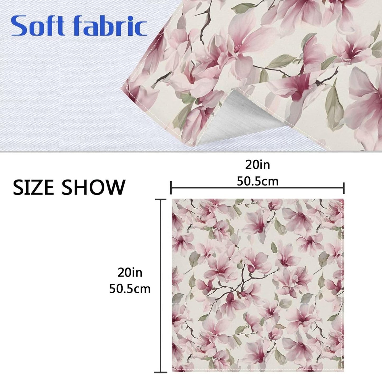 Pink Flower Pattern Cloth Napkins Soft Comfortable Reusable Table Cloth Napkins for Dinner Wedding Festivals Parties, 20x20 inches