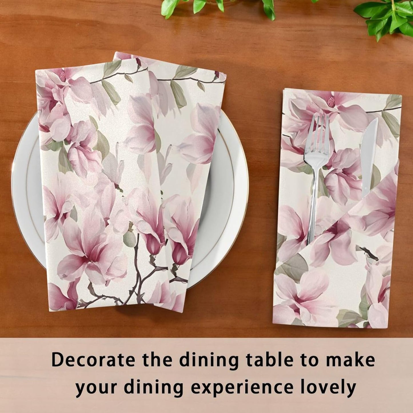 Pink Flower Pattern Cloth Napkins Soft Comfortable Reusable Table Cloth Napkins for Dinner Wedding Festivals Parties, 20x20 inches