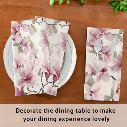 Pink Flower Pattern Cloth Napkins Soft Comfortable Reusable Table Cloth Napkins for Dinner Wedding Festivals Parties, 20x20 inches