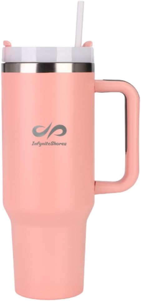 40 oz Tumbler with Handle & Straw | Insulated Stainless Steel Cup | FlowState Lid | Cup Holder Friendly | Peach Serenity