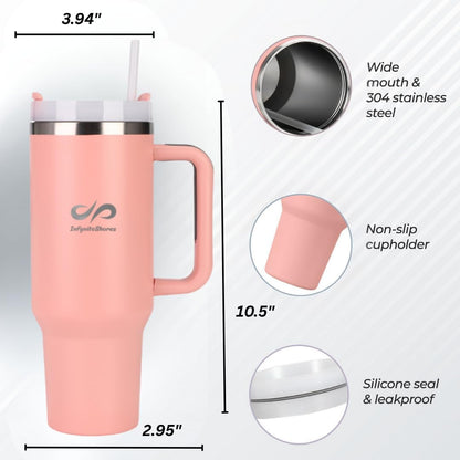 40 oz Tumbler with Handle & Straw | Insulated Stainless Steel Cup | FlowState Lid | Cup Holder Friendly | Peach Serenity