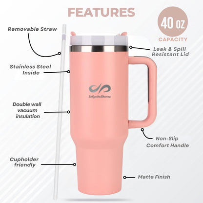 40 oz Tumbler with Handle & Straw | Insulated Stainless Steel Cup | FlowState Lid | Cup Holder Friendly | Peach Serenity