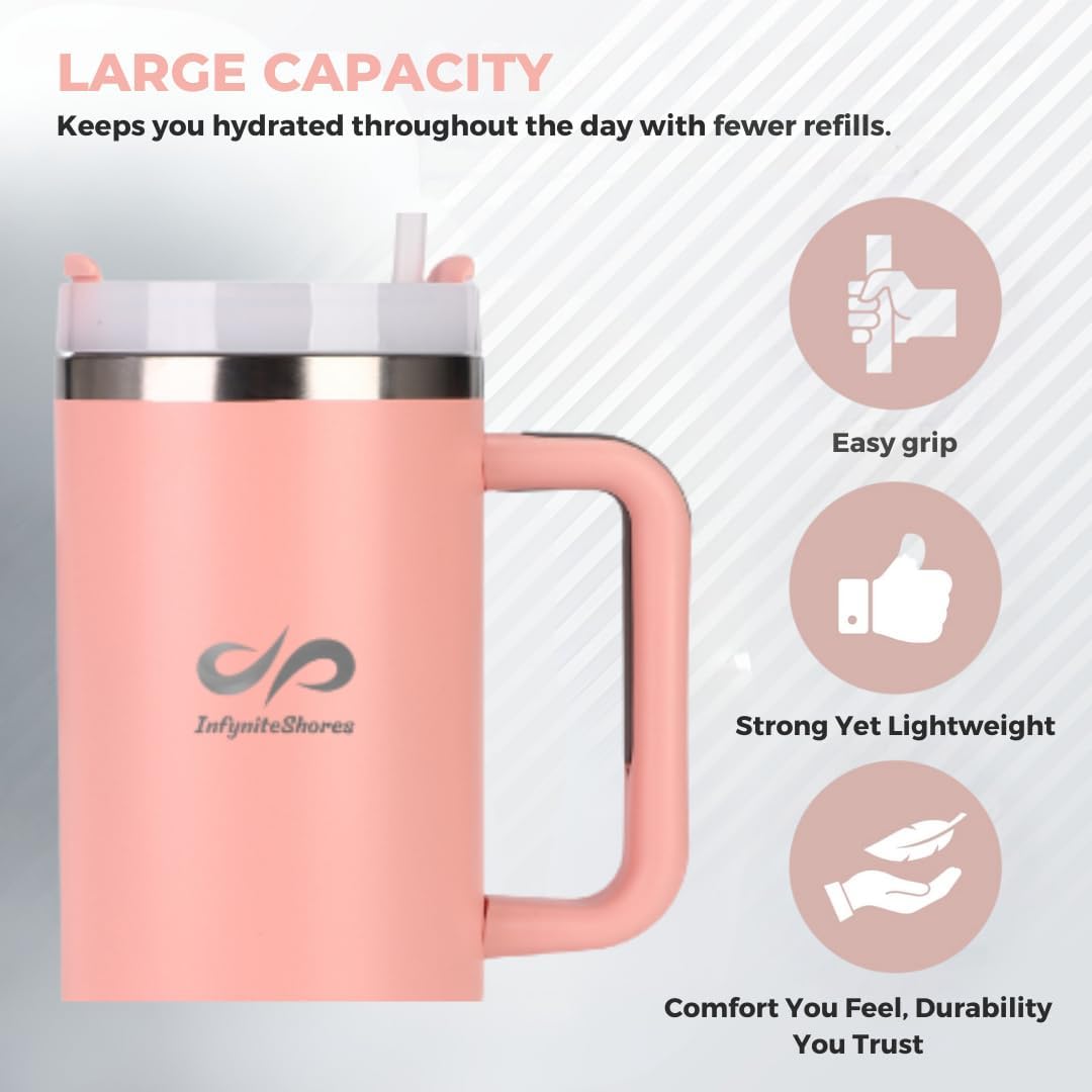 40 oz Tumbler with Handle & Straw | Insulated Stainless Steel Cup | FlowState Lid | Cup Holder Friendly | Peach Serenity