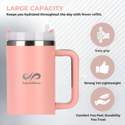 40 oz Tumbler with Handle & Straw | Insulated Stainless Steel Cup | FlowState Lid | Cup Holder Friendly | Peach Serenity