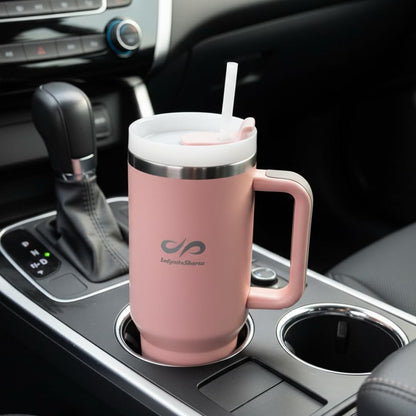 40 oz Tumbler with Handle & Straw | Insulated Stainless Steel Cup | FlowState Lid | Cup Holder Friendly | Peach Serenity