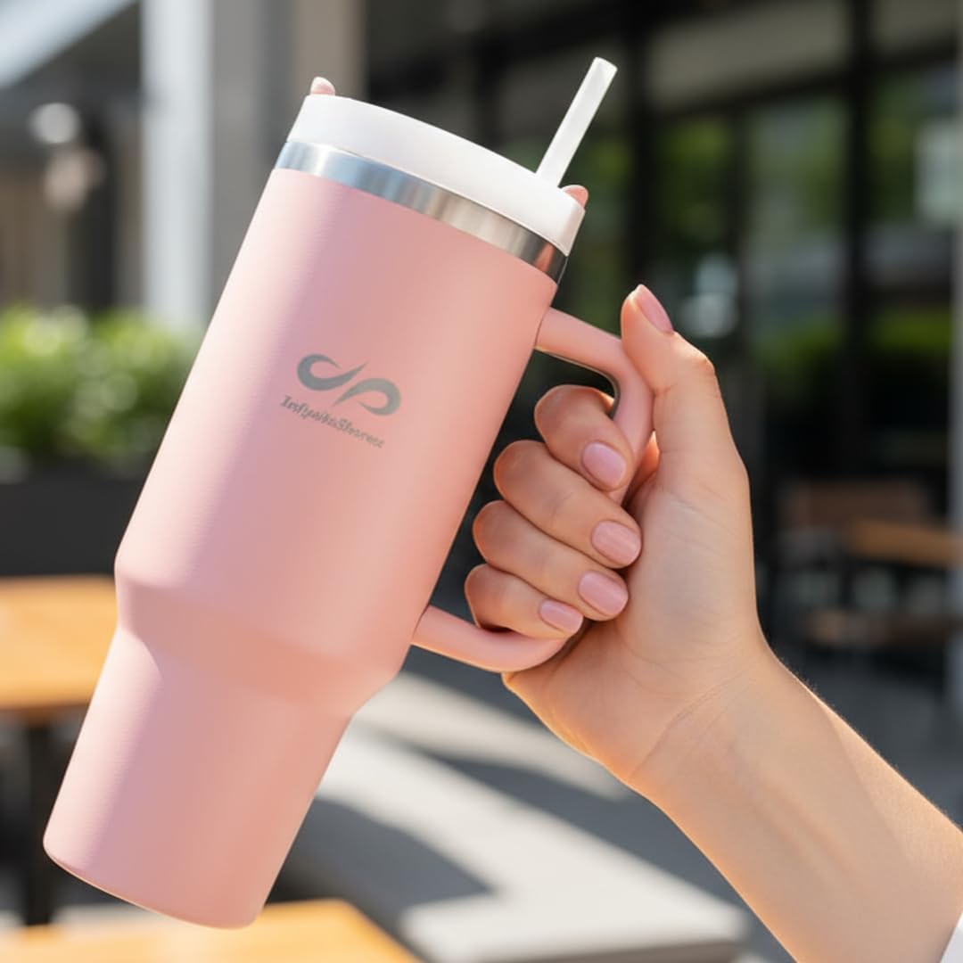 40 oz Tumbler with Handle & Straw | Insulated Stainless Steel Cup | FlowState Lid | Cup Holder Friendly | Peach Serenity