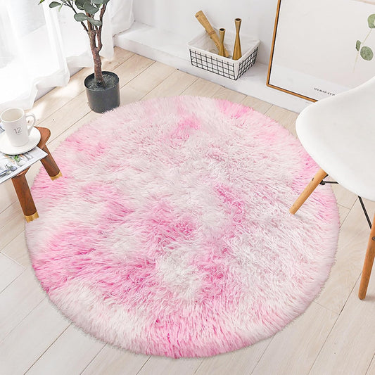 Pink Round Rugs for Bedroom, 3' Circle Area Rugs for Living Room, Tie Dye Colorful Soft and Fluffy Shaggy Carpet for Girls Boys Room Nursery Baby Playroom Unicorn Home Decor Aesthetic, Washable