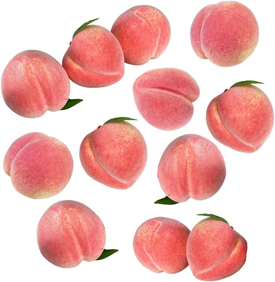 12 Pcs Fake Peaches Artificial Fruits Vivid Pink Peach Lifelike Decorative Fruit Model for Home Kitchen Cabinet Decoration Table Display Supermarket Photography Props