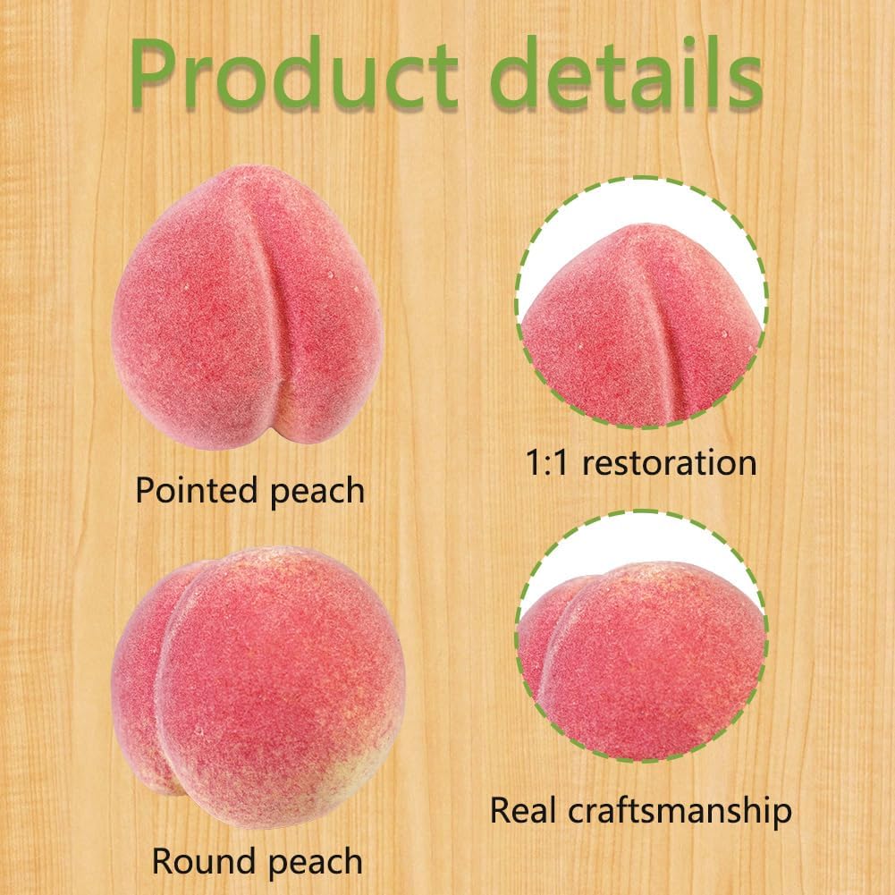 12 Pcs Fake Peaches Artificial Fruits Vivid Pink Peach Lifelike Decorative Fruit Model for Home Kitchen Cabinet Decoration Table Display Supermarket Photography Props