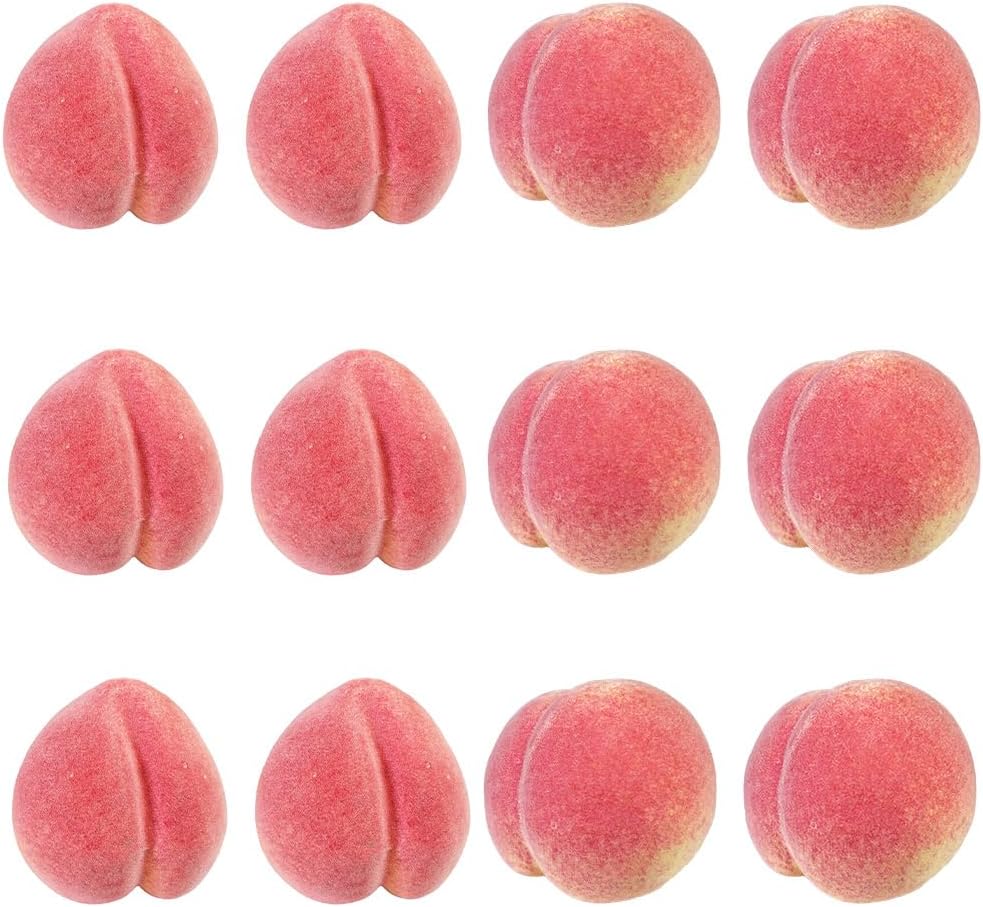 12 Pcs Fake Peaches Artificial Fruits Vivid Pink Peach Lifelike Decorative Fruit Model for Home Kitchen Cabinet Decoration Table Display Supermarket Photography Props